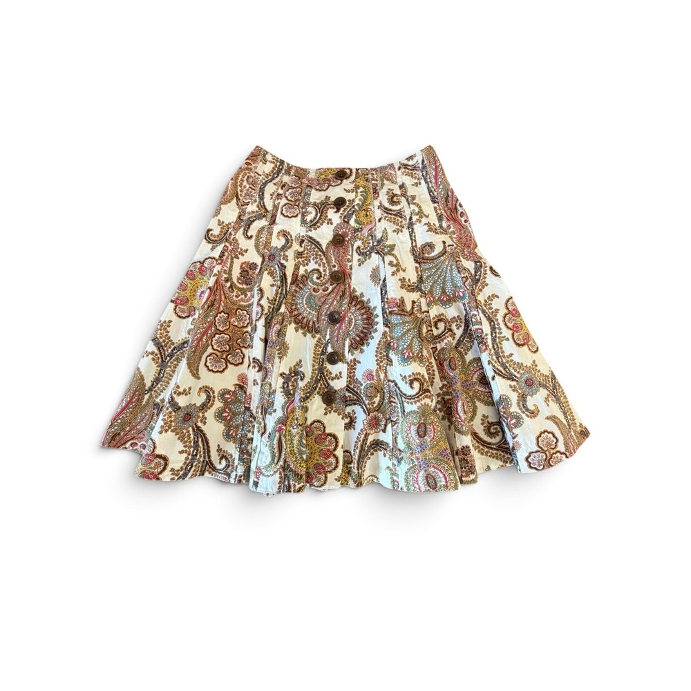 Cabi Midi Skirt 861 Multi Paisley 100% Cotton Button Front Pleated Size 6 EUC